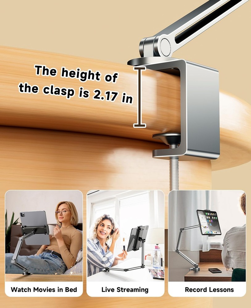 YICOSUN Tablet Arm Mount with Super Grip, Adjustable Foldable Holder & Heavy ...