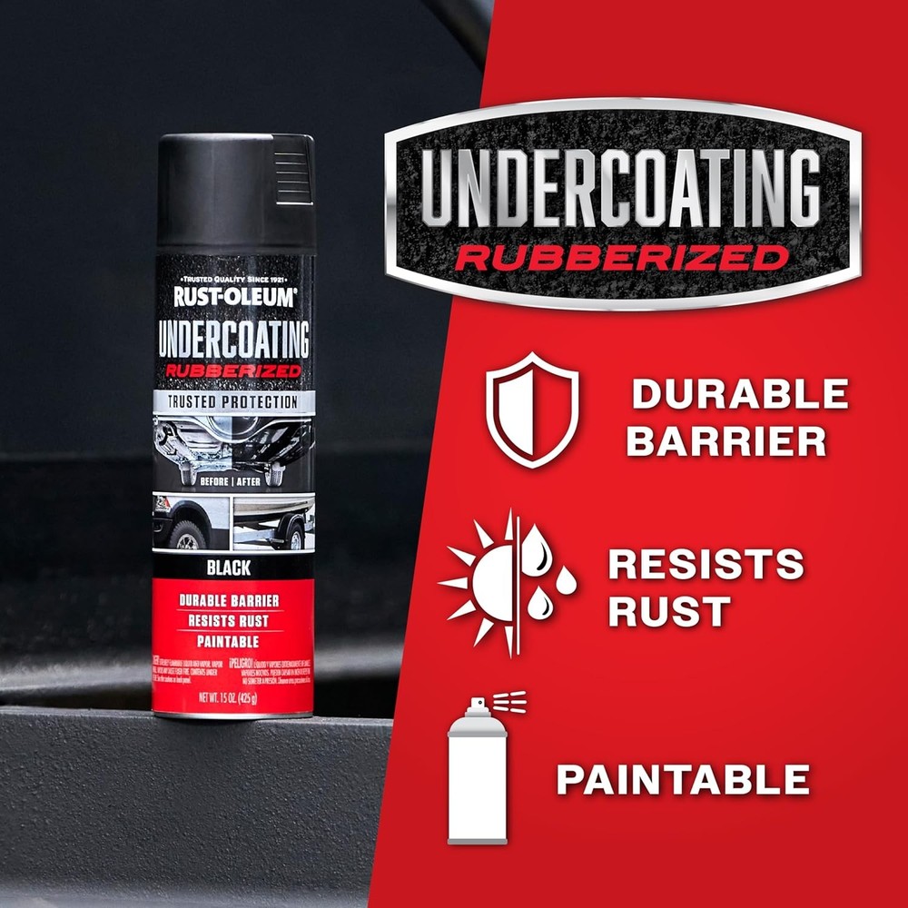 Rust-Oleum 248657-6PK Rubberized Undercoating Spray, 15 oz, Black, 6 Pack