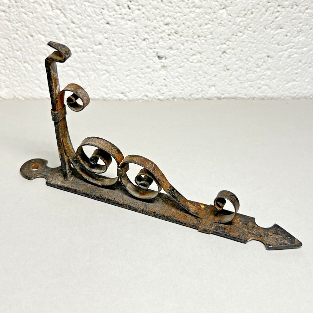 Victorian Cast Iron Wrought Scroll Bracket Wall Hanger Hook Black Single Small