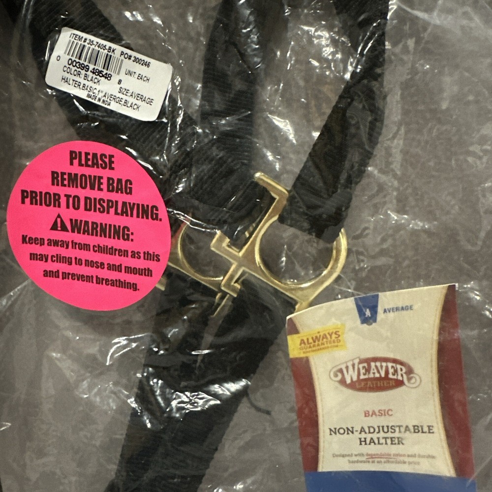 WEAVER Nylon BLACK Basic Non-adjustable Horse Halter 1" Average Weanling Draft