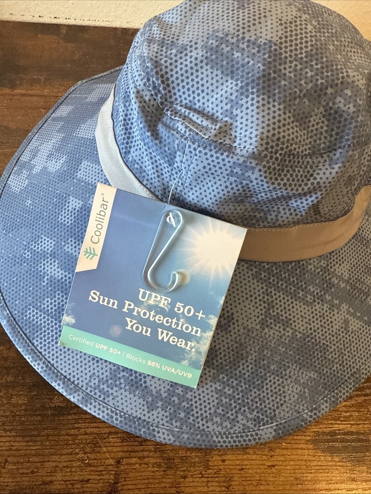 🧢 Coolibar Performance FORE Golf Hat – Wide Brim – UPF 50+ Blue Digital Pattern