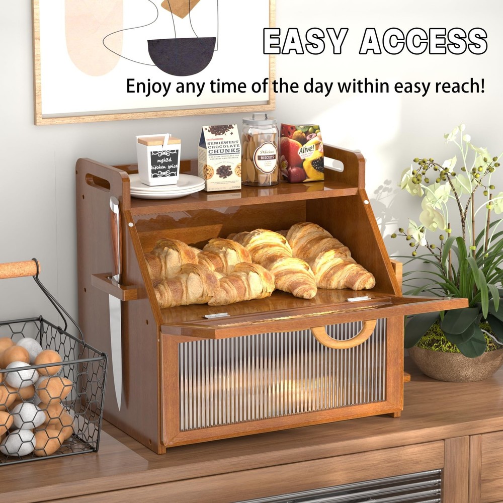 Bread Box for Kitchen Countertop, Large Bread Storage Container for Homemade ...