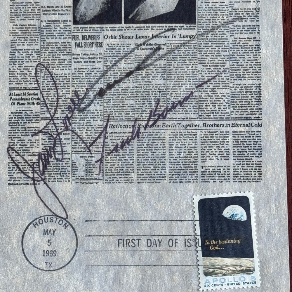 APOLLO 8 * JSA * Crew Autograph MOON Mini Newspaper FDC * Bill William Anders