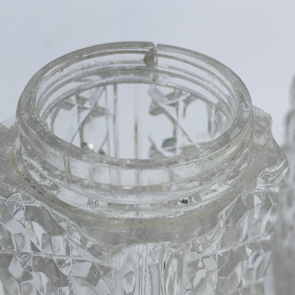 Pair EAPG Clear Glass Salt Pepper Shakers Square Diamond Hexagon Pattern