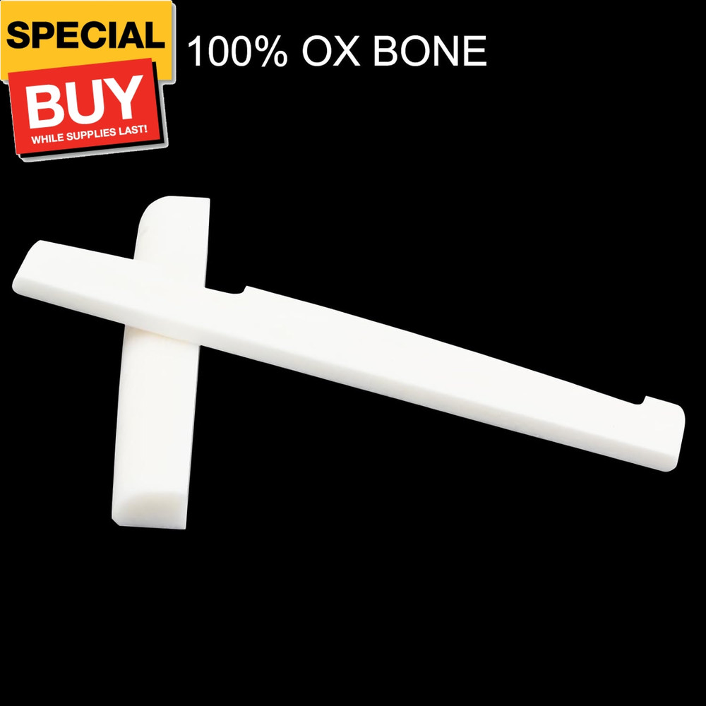 4Pcs Bone Guitar Nut and Saddle Kit - 48mm Guitar Nut - 76mm Bone Saddle - Real