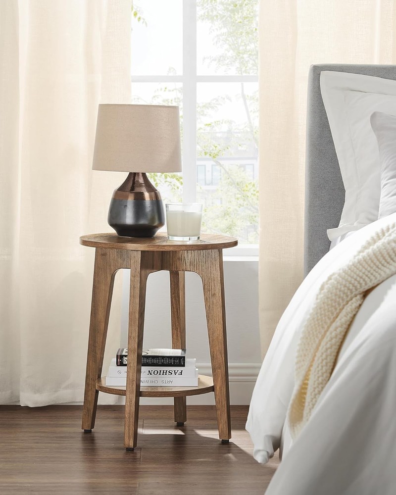 2-Tier Small Round End Table Nightstand Curved Transitions