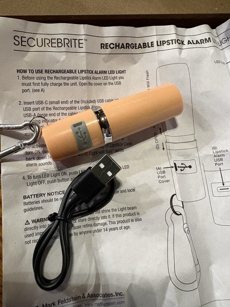 Rechargeable Lipstick Alarm Led Light Keychain