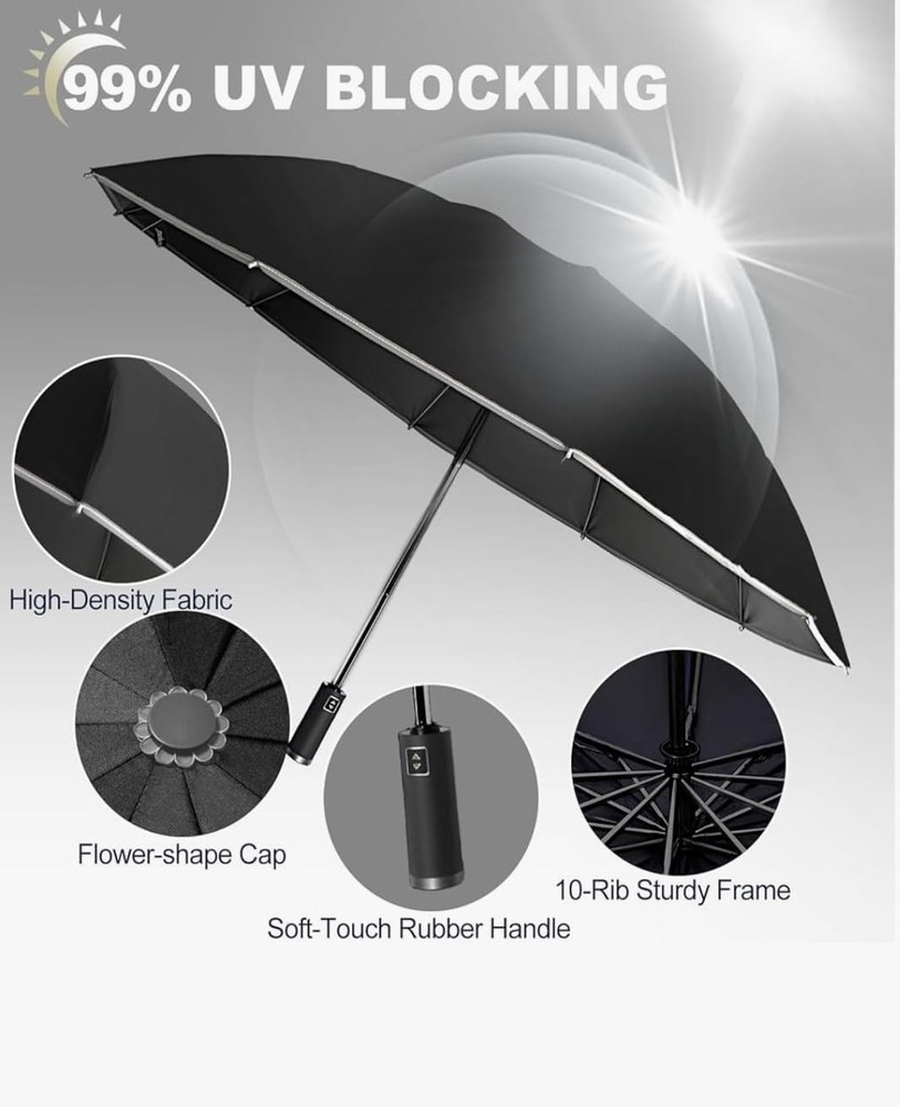 Inverted Travel Umbrella – Compact Folding with One Size, black