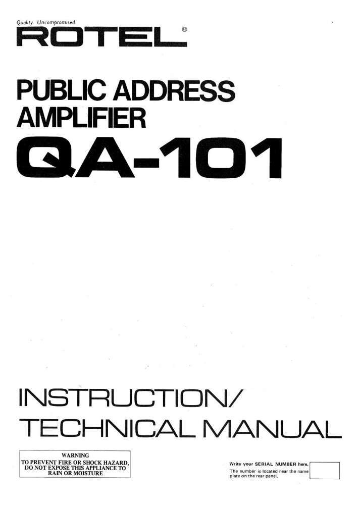Rotel QA-101 Amplifier Owners Manual