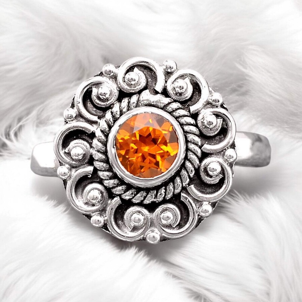 Padparadscha Sapphire Solid 925 Sterling Silver Ring 6.5