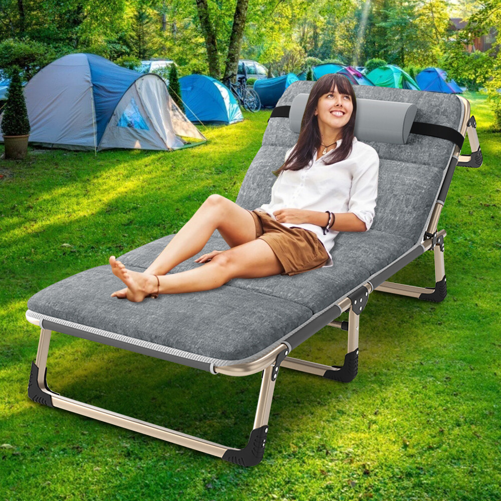 Adjustable 4-Position Patio Lounge Cots Folding Camping Cot Guest Sleeping Beds