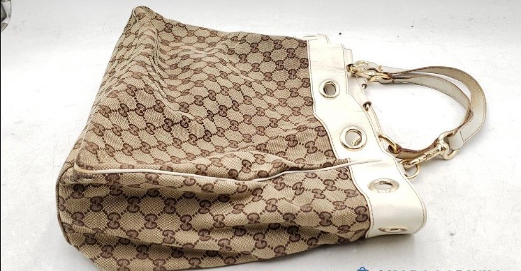 Authentic GUCCI GG monogram Pattern Tote Bag Canvas Beige/brown