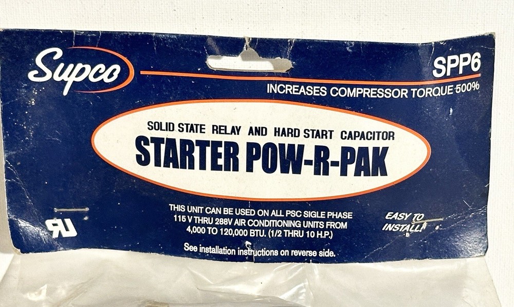 Supco SPP6 Solid State Relay Hard Start Capacitor 1/2-10HP Increases Torque 500%