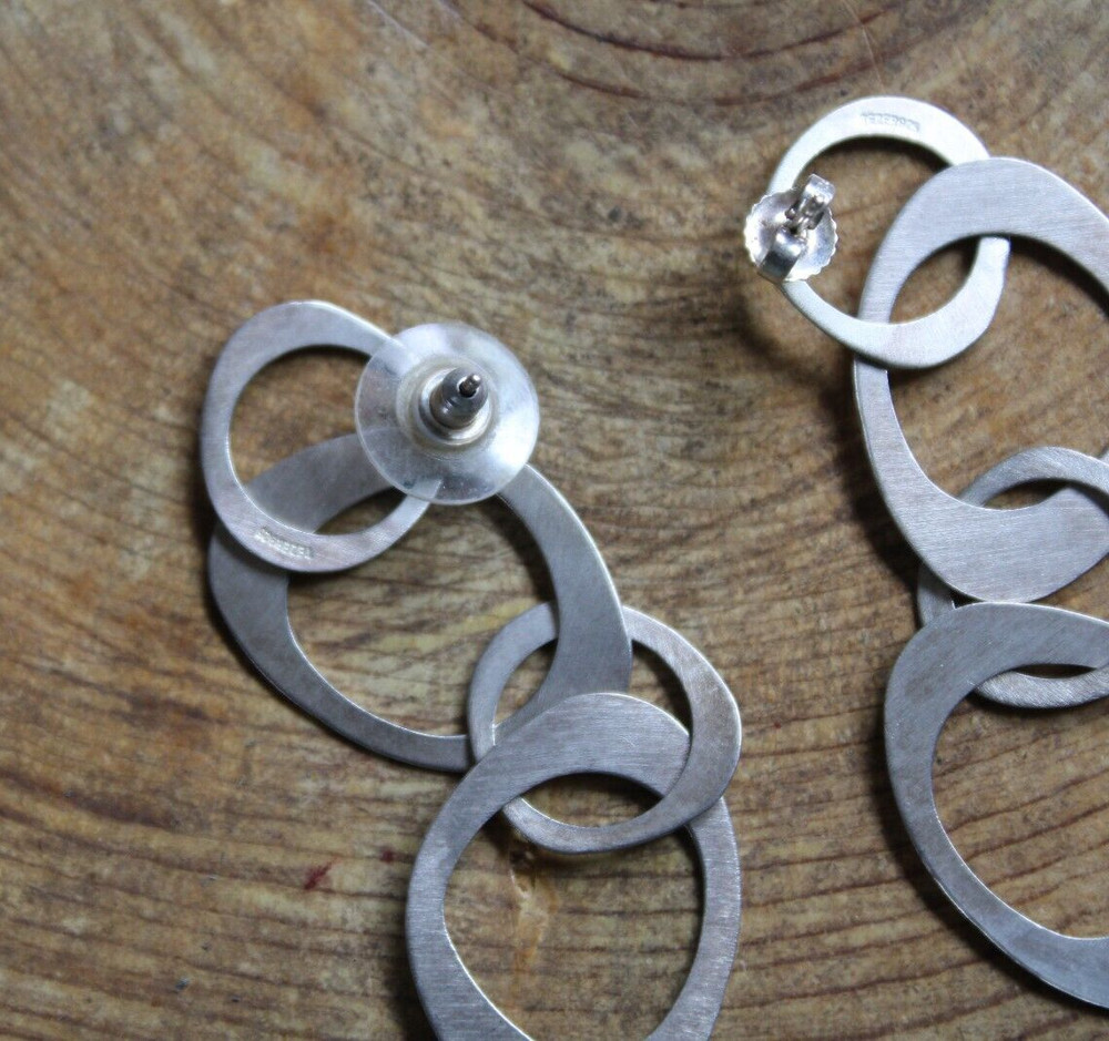 Brushed Sterling Silver .925 Link dangle Earrings by Tezer