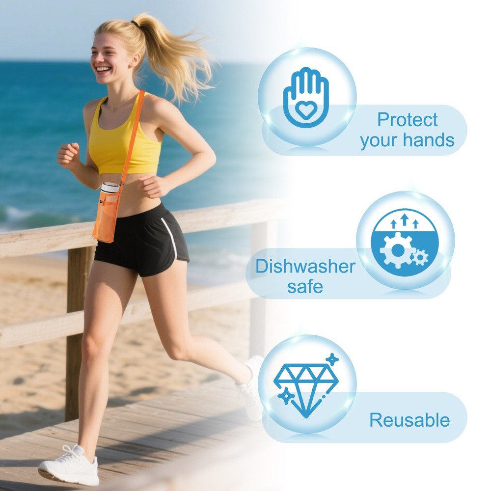 Water Bottle Carrier Mesh Sleeve with Strap, White