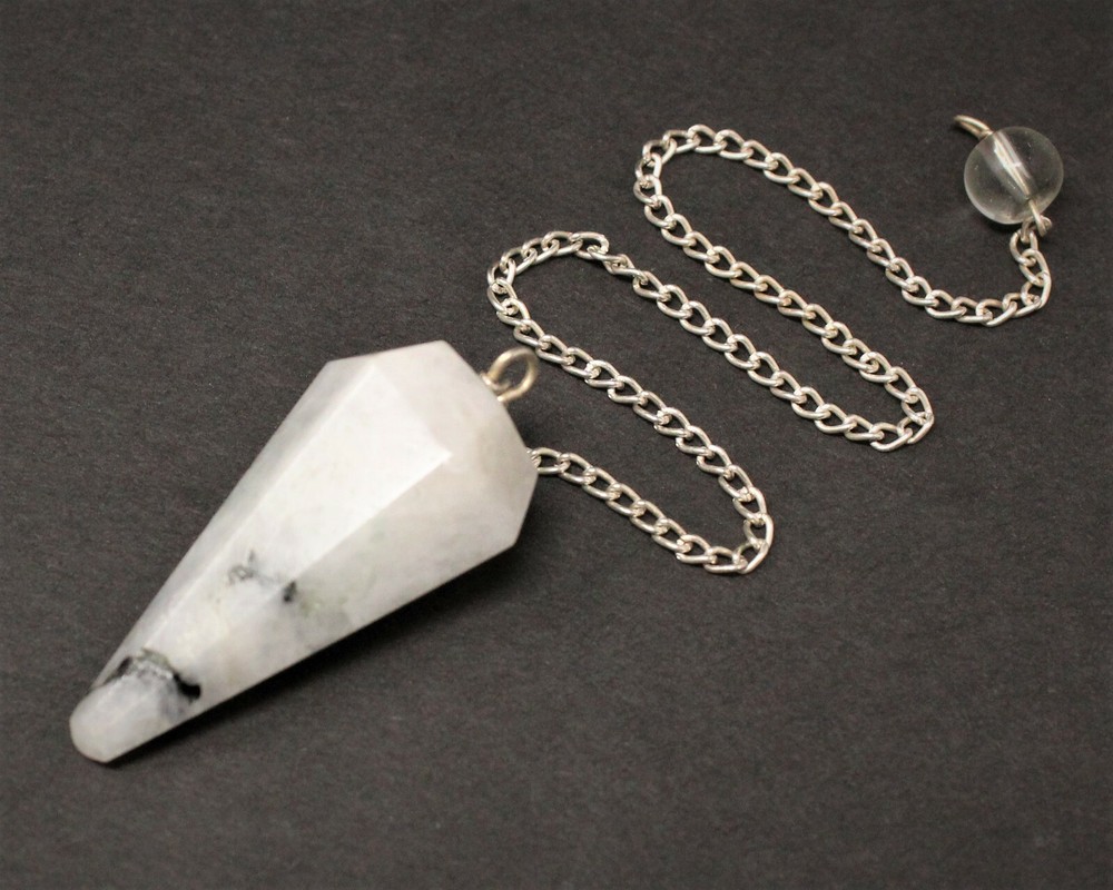 Rainbow Moonstone Faceted Pendulum with Chain (Dowsing, Divination)