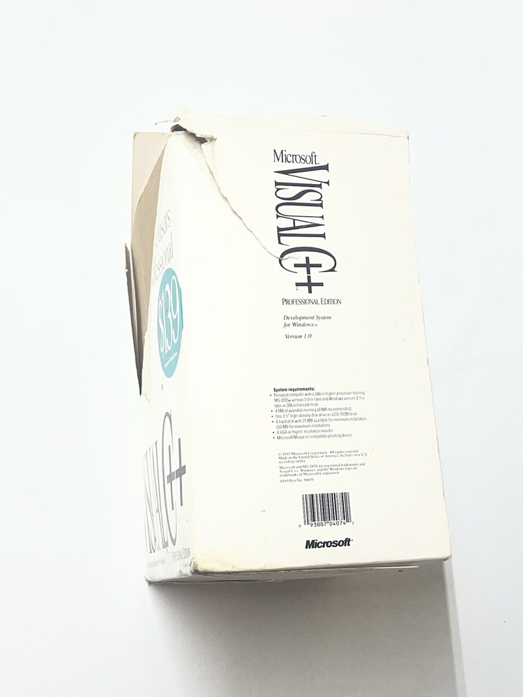 Microsoft Visual C++ Professional Edition Version 1.0 1993 Big Box 3.5" Floppy