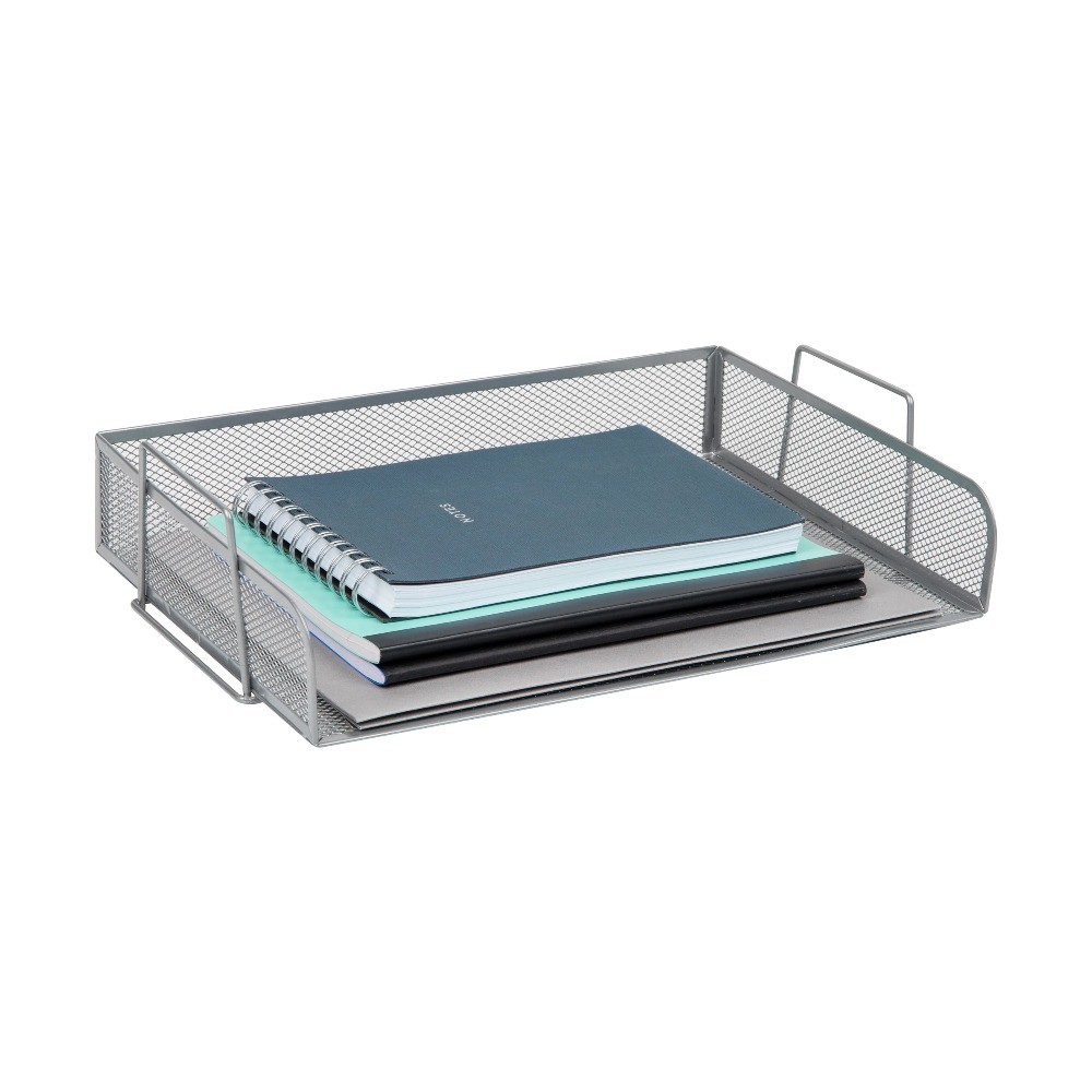 Stackable Paper Tray, Desktop Organizer, Storage, Office, Metal, 2 Pcs., Silver