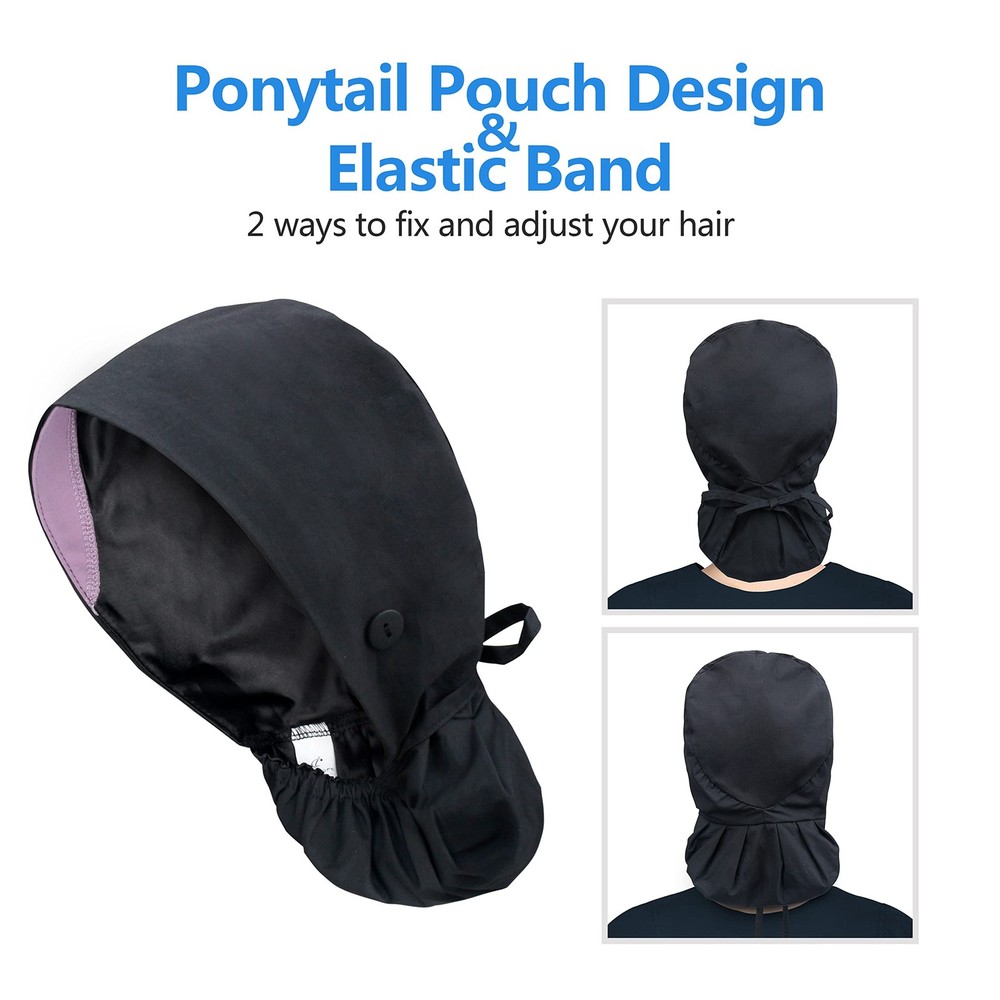 Adjustable Working Cap Button Cotton Hat Sweatband Ponytail Pocket Elastic New