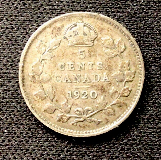 1920 Canada Silver! 5 Cents. ENN Coins