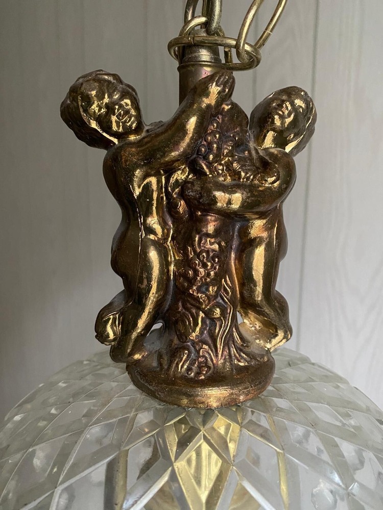Mid-Century Cherub Crystal Pendant Lamp