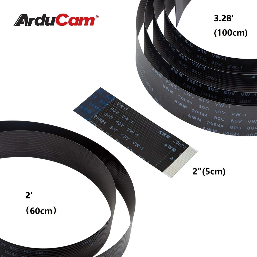 3 PCS Raspberry Pi Camera Ribbon Flex Extension Cable Set Black 2/23.62/39.37