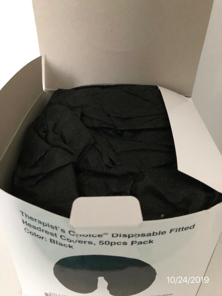 THERAPIST'S CHOICE Disposable Fitted Massage Table Face Covers Black Partial Box