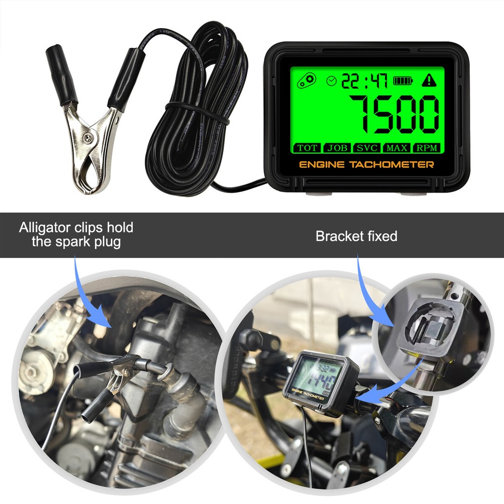Digital RPM Hour Meter Tachometer Gauge Timer Backlight Waterproof 2/4 Stroke