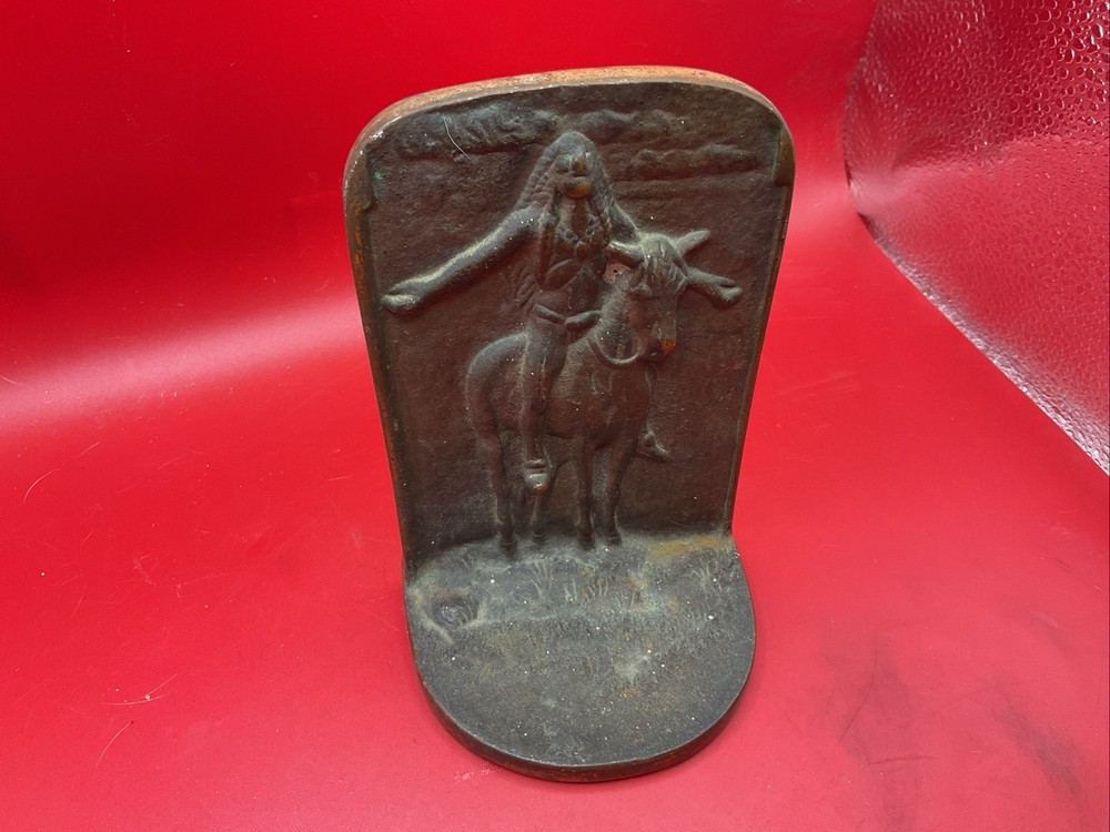 Antique Bronze Native American Bookend 5.5 x 3.5 solid heavy