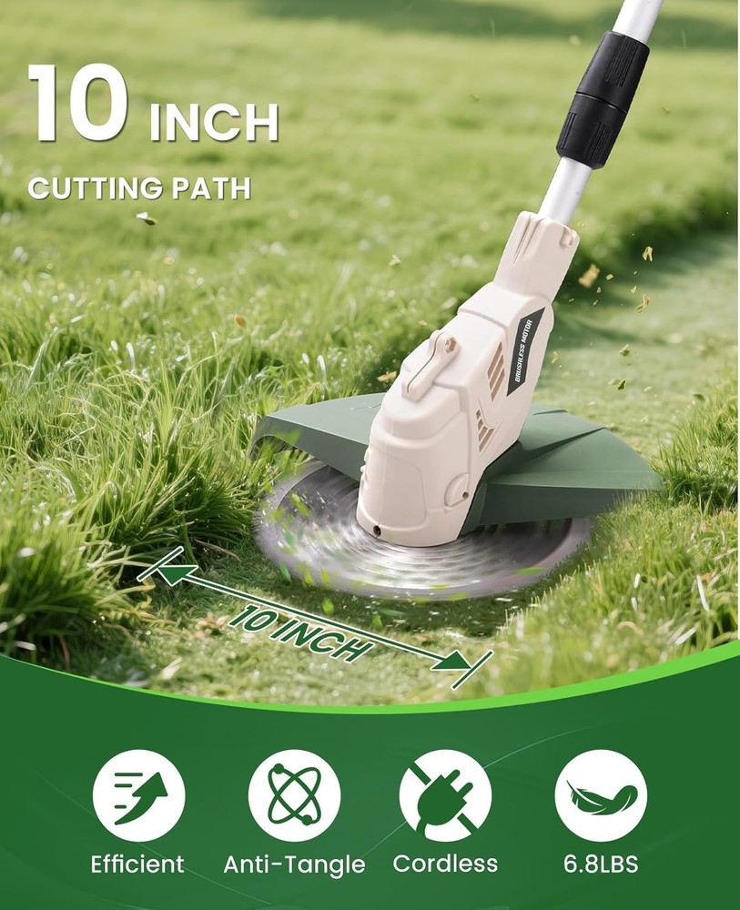 Cordless 4-in-1 Weed Wacker Trimmer Edger Mower Cut Grass & 4 Blade String Head