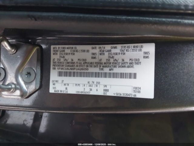 LEFT REAR DOOR WINDOW REGULATOR OEM 2016 FORD ESCAPE