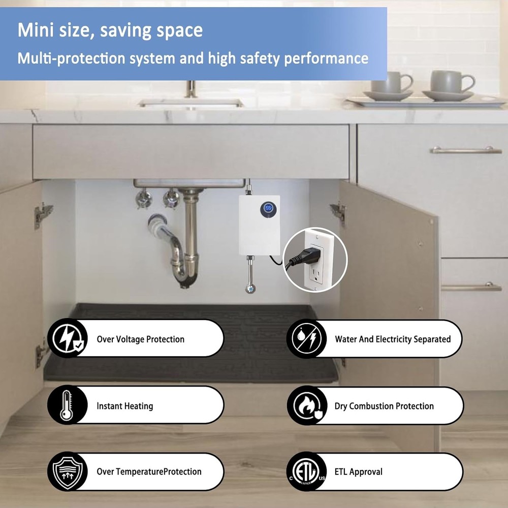 110V Tankless Water Heater Electric, 3000W Compact Water Heater Under Sink,