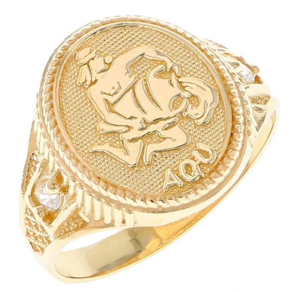 10k or 14k Solid Yellow Gold Zodiac CZ Ring - Aquarius