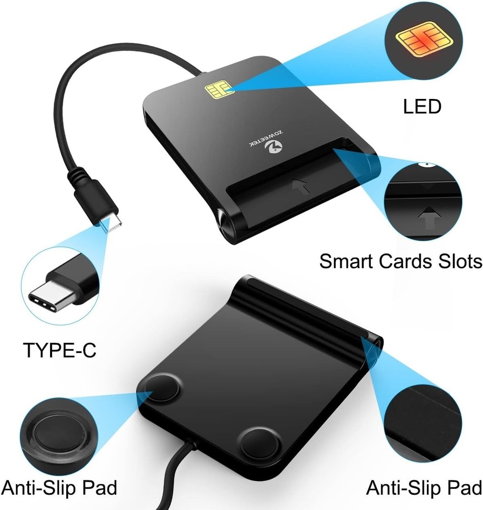 CAC Reader USB C, CAC Card Reader Military, DOD Military USB Common Access CAC,