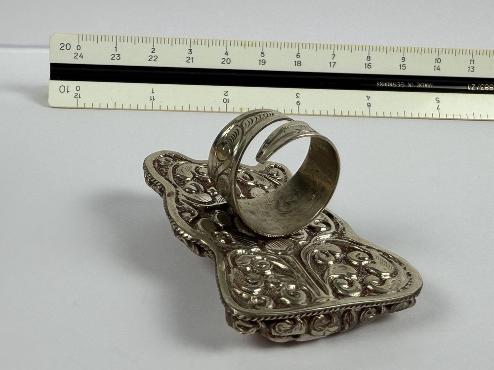 Handmade Nepalese Kali Goddess Bone & Silver Ring – Adjustable, 34.67g