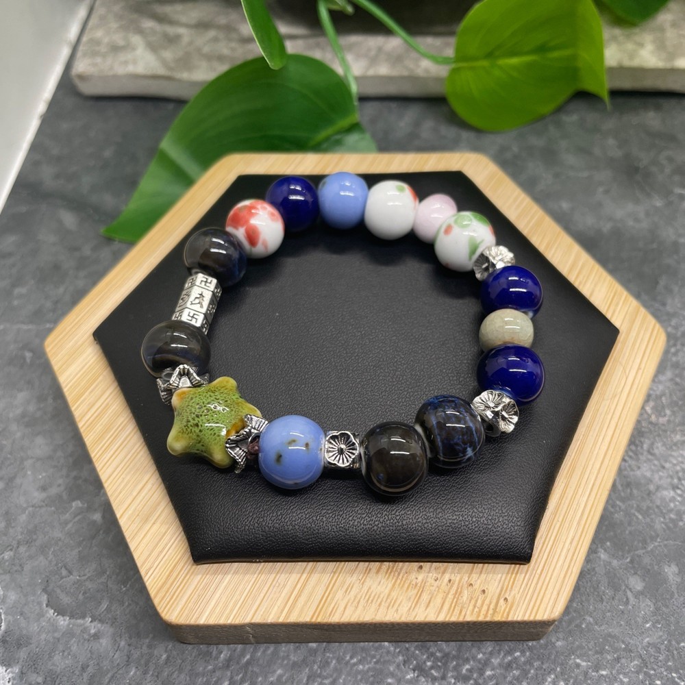 Handmade Ceramic Bead Beaded Stackable 6.25” Plus Stretch Bracelet New B475
