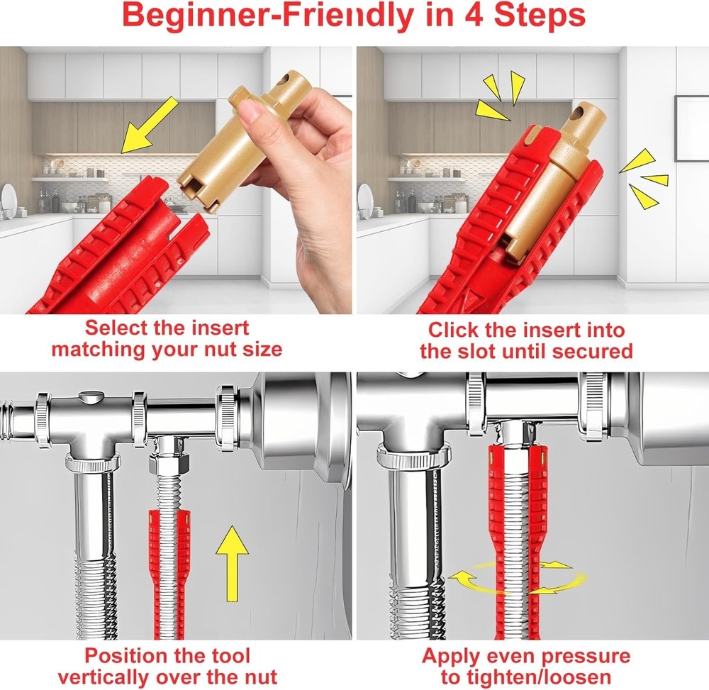 Multi-purpose Wrench Plumber Tool - Red, 8-in-1