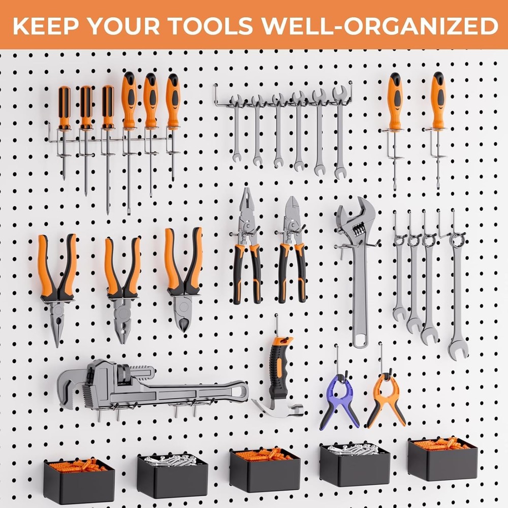 Industrial Pegboard Organizer Bundle, 120PCS Hooks & Bins for Garage Storage
