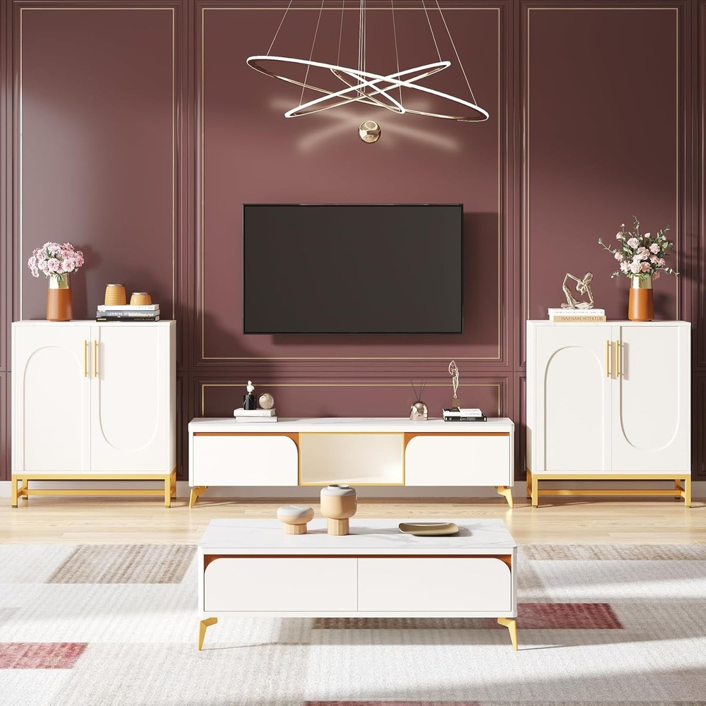 Modern Sideboards Buffet Cabinet W/ 4 Doors & Adjustable Shelves White)