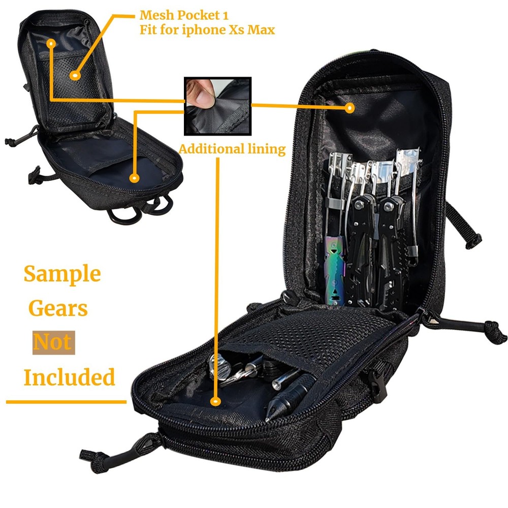 2 Pack Tactical Molle Utility Pouchs,Mini Belt Pouch EDC Black