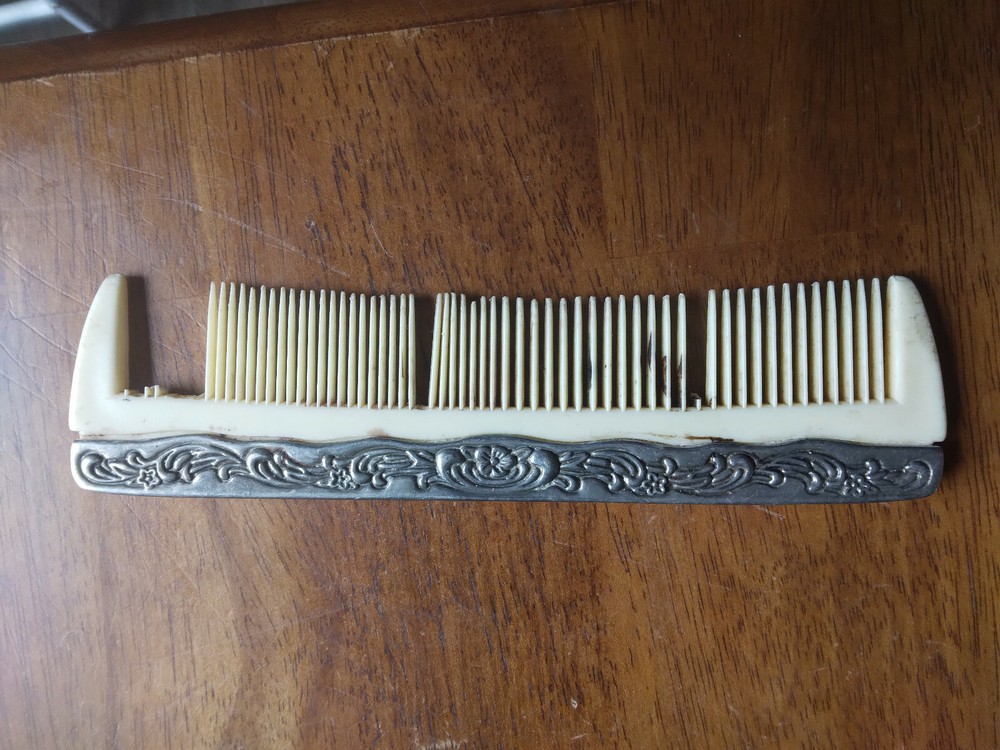 1940s antique silver brush comb and tray 