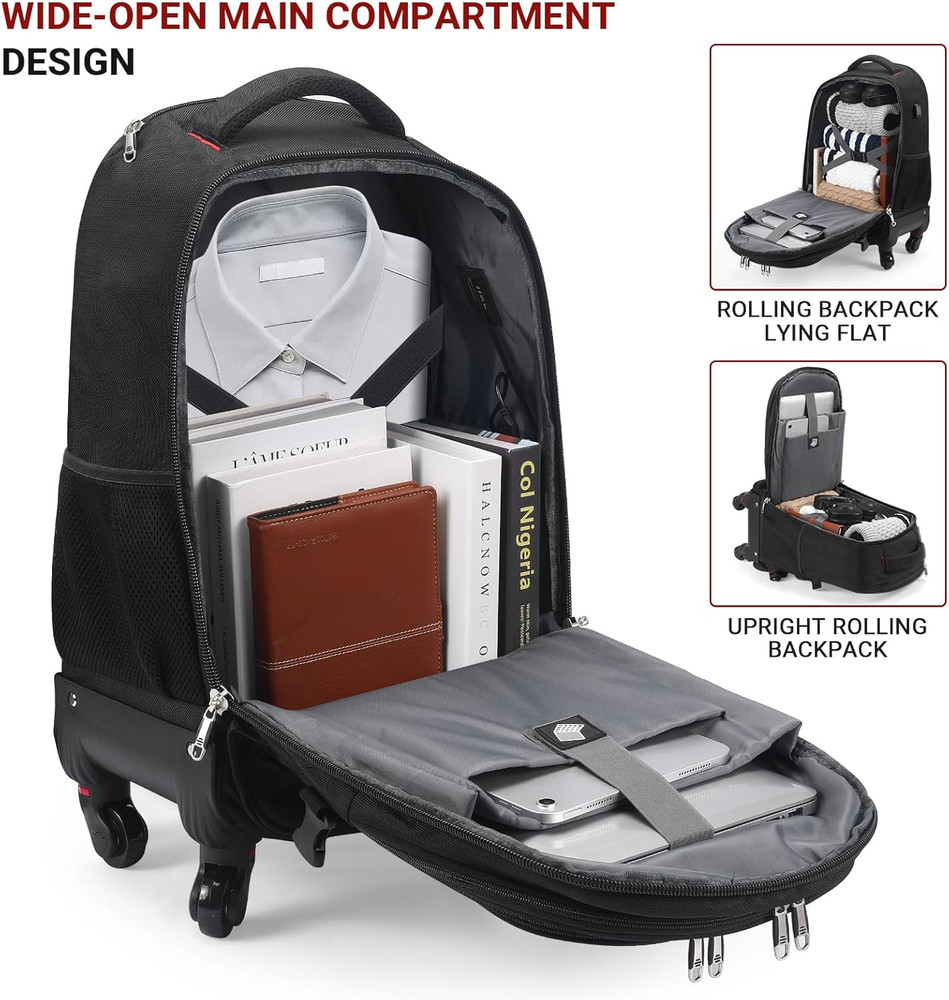 Rolling Backpack with 4 Extra Wheels - Water-Resistant, Airline Approved Underse