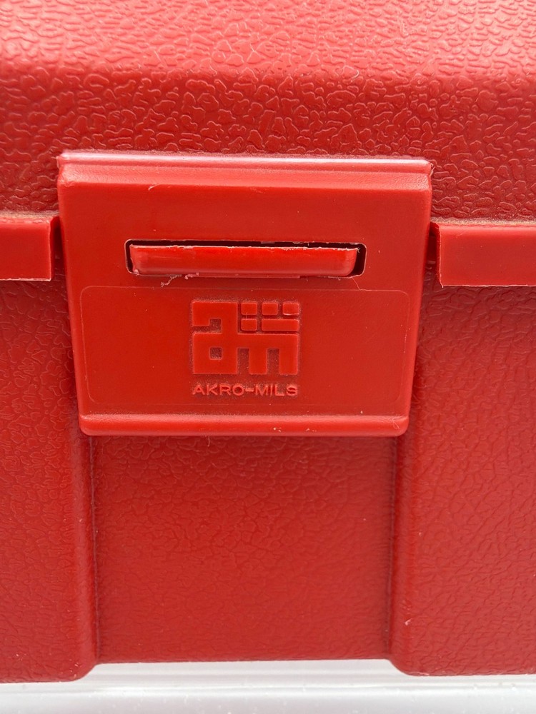 Vintage Akro-Mils Red Plastic Toolbox Tool Box USA w Handle