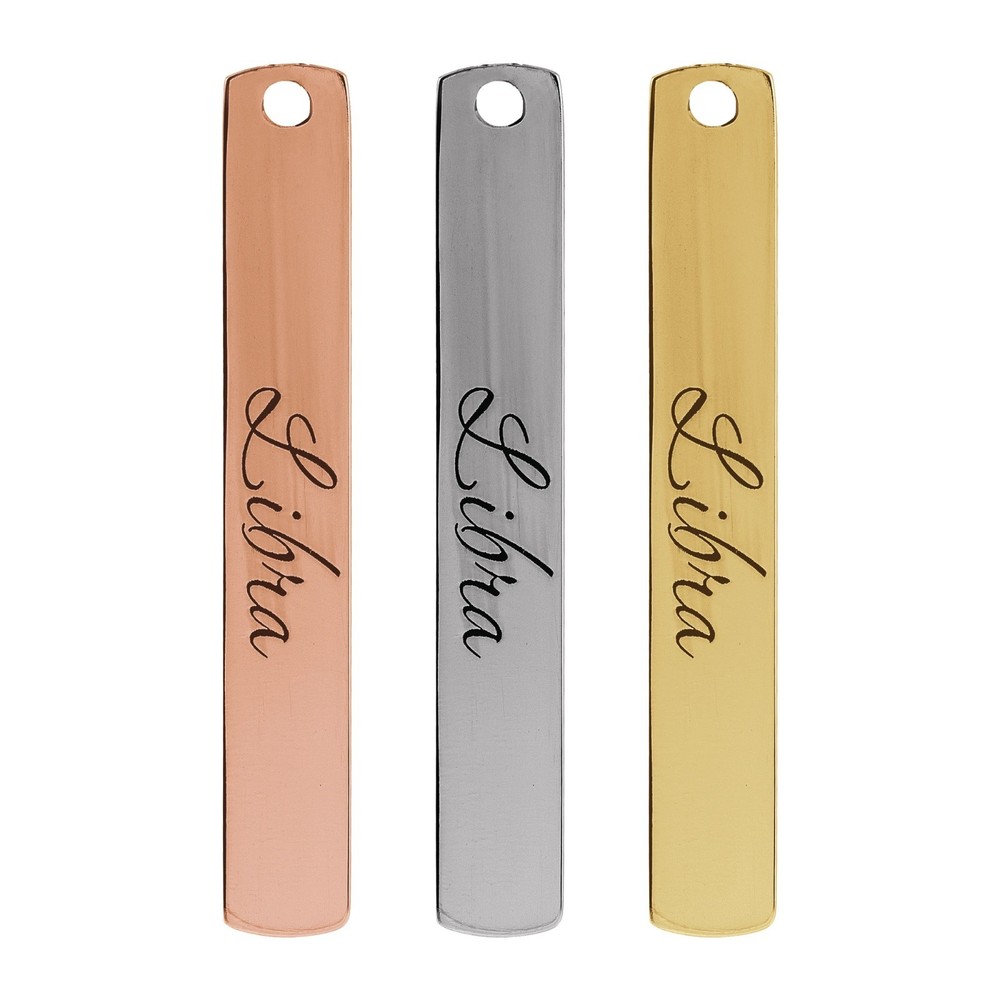 14K Solid Gold, Platinum & Sterling Silver Blank Engravable Bar Dangle Tag Charm