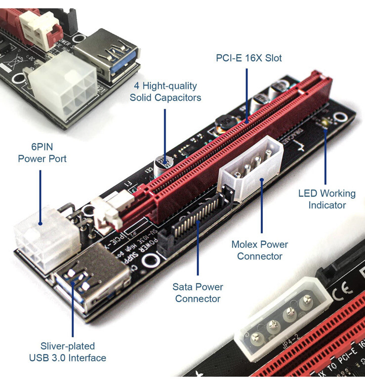 Ubit 3 Pack Latest PCI-E Riser Adapter Card + 60cm USB 3.0 Cable