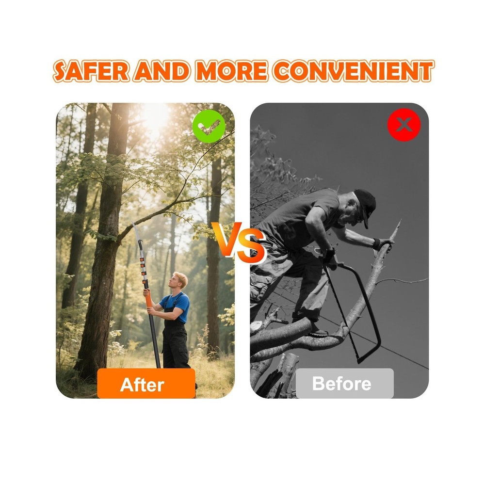 36FT Reach Pole Saw for Tree Trimming, Telescoping Tree Pruner Extendable wit...