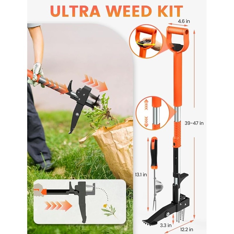 2-Pack Adjustable Weed Puller Tool Kit Heavy Duty Easy Eject Garden Weeder New