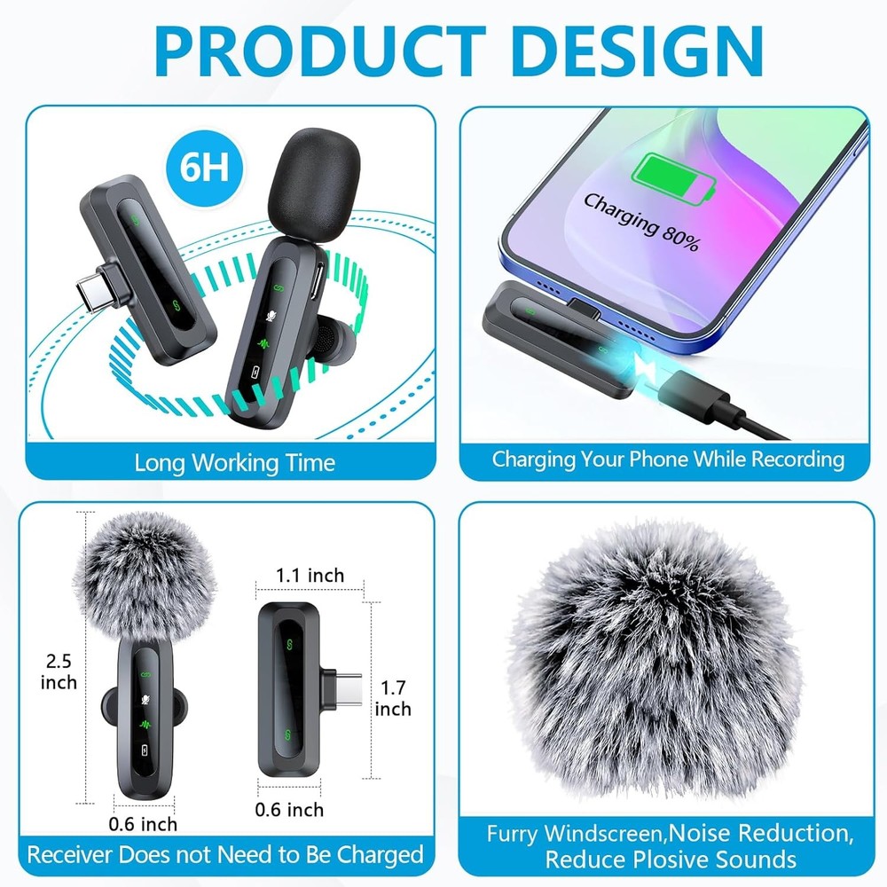 Wireless Microphone Mini Mic for iPhone/Android Phone, LED Display Lavalier Micr