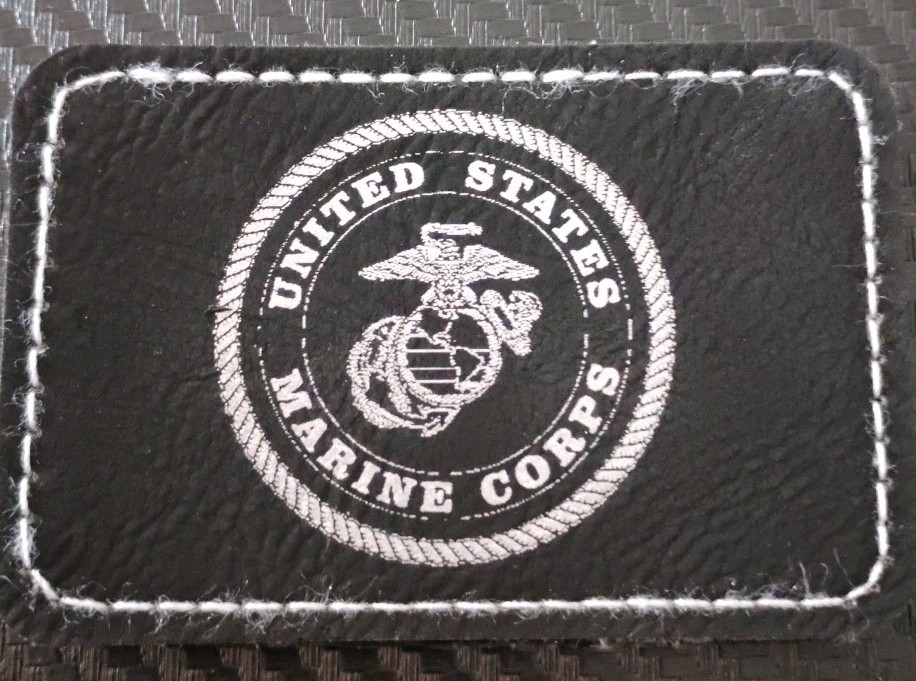 US Marines Laser Engraved Morale Patch Hook & Loop 3x2 Black Leatherette