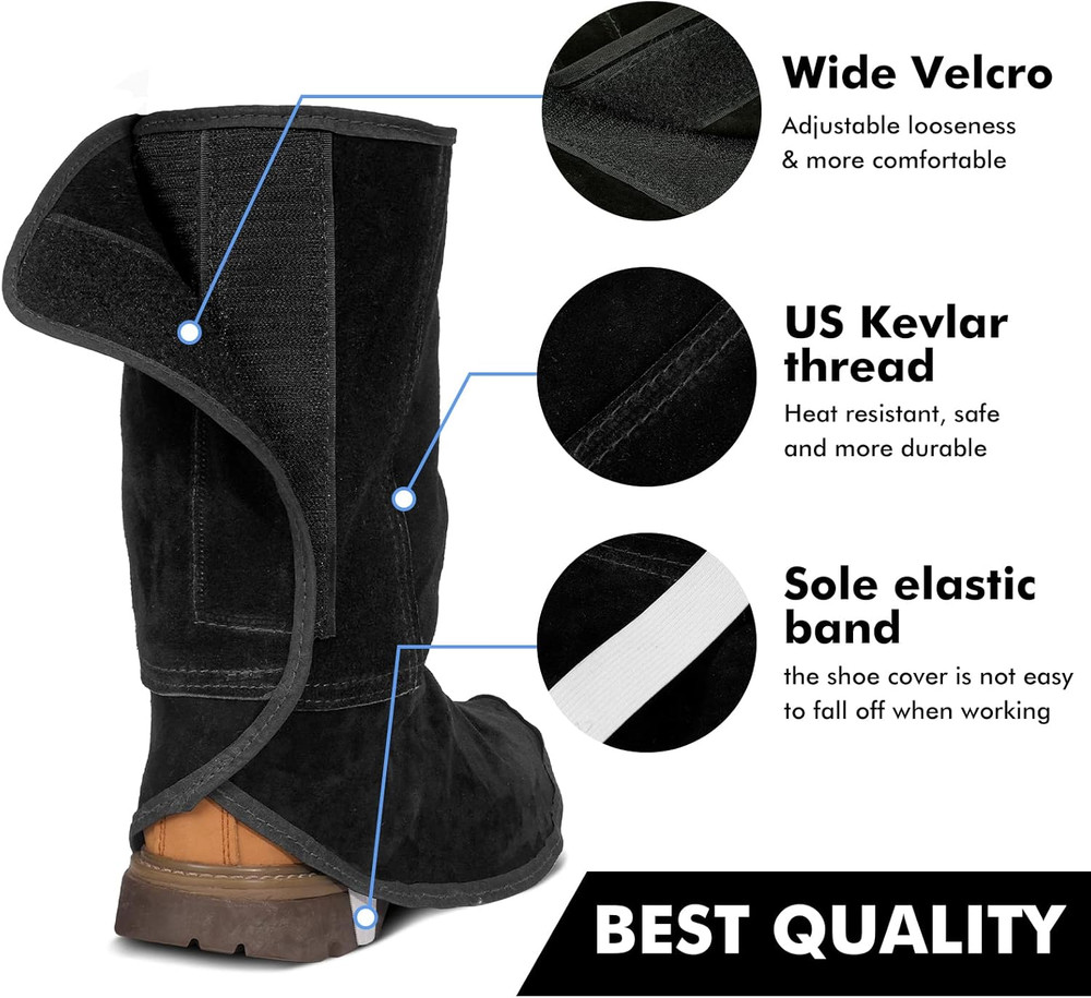 Leather Welding Spats - Flame Resistant Adjustable Boot Protectors